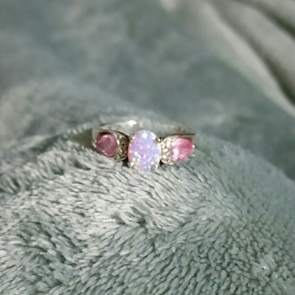 Sterling lab created pink opal and sapphire